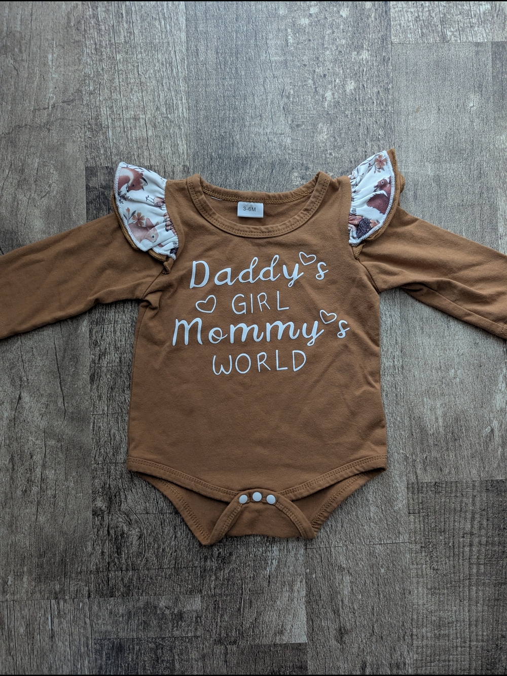 Daddy's Girl Mommy's World Brown Long-Sleeve Baby Bodysuit